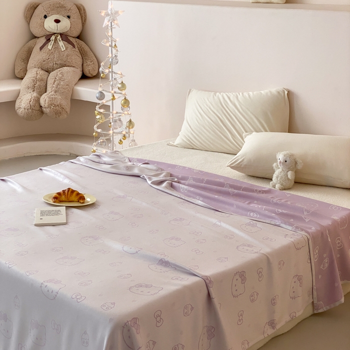 91家纺网 家纺一手货源 找家纺 麻依 2026新款竹纤维单层毛巾被盖毯夏凉被冷感毯 蛋糕KT-紫色