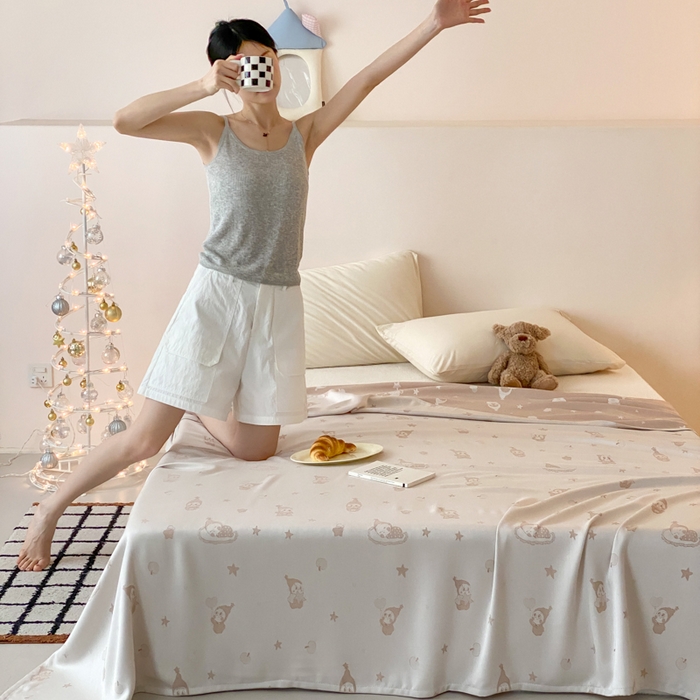 91家纺网 家纺一手货源 找家纺 麻依 2026新款竹纤维单层毛巾被盖毯夏凉被冷感毯 竹星宝-驼色