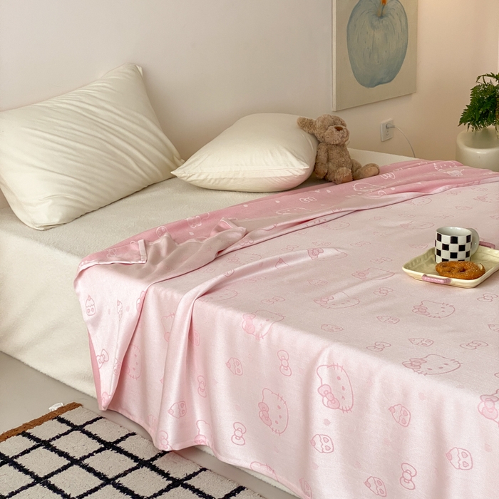 91家纺网 家纺一手货源 找家纺 麻依 2026新款竹纤维单层毛巾被盖毯夏凉被冷感毯 蛋糕KT-粉色