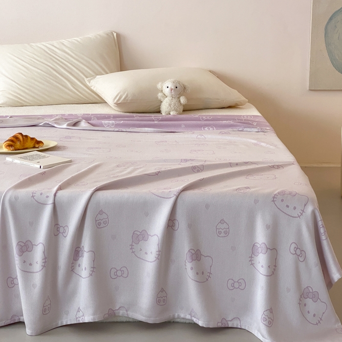 91家纺网 家纺一手货源 找家纺 麻依 2026新款竹纤维单层毛巾被盖毯夏凉被冷感毯 蛋糕KT-紫色