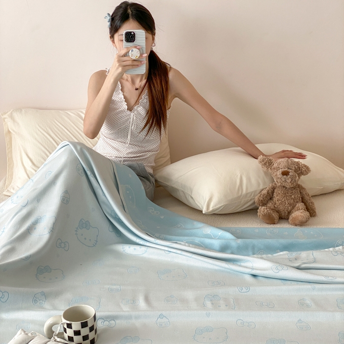 91家纺网 家纺一手货源 找家纺 麻依 2026新款竹纤维单层毛巾被盖毯夏凉被冷感毯 蛋糕KT-蓝色