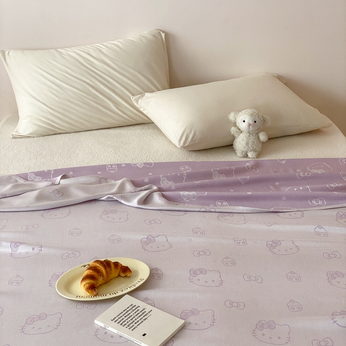 91家纺网 家纺一手货源 找家纺 麻依 2026新款竹纤维单层毛巾被盖毯夏凉被冷感毯 蛋糕KT-紫色