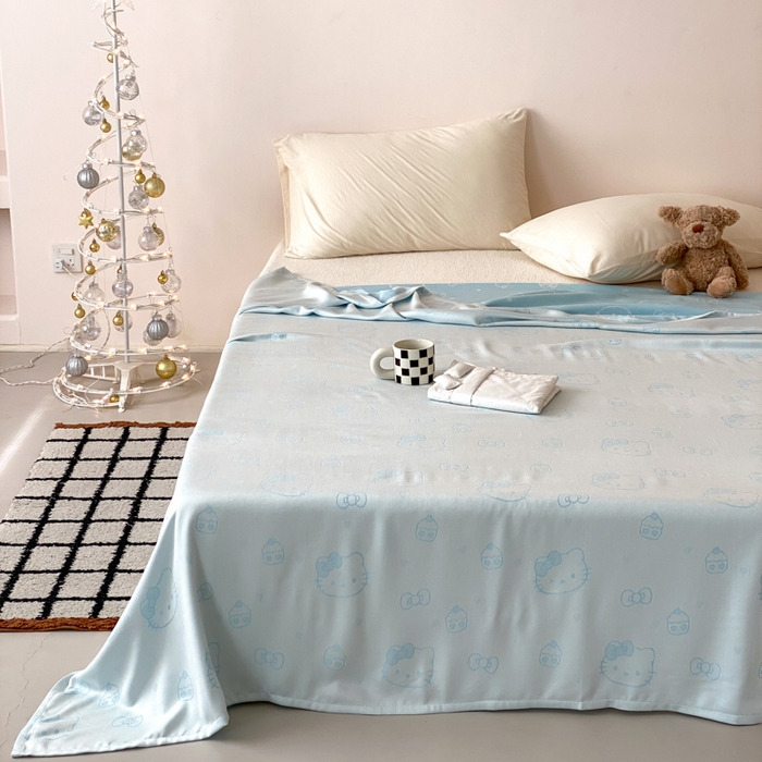 91家纺网 家纺一手货源 找家纺 麻依 2026新款竹纤维单层毛巾被盖毯夏凉被冷感毯 蛋糕KT-蓝色