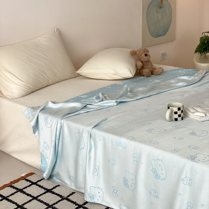 91家纺网 家纺一手货源 找家纺 麻依 2026新款竹纤维单层毛巾被盖毯夏凉被冷感毯 蛋糕KT-蓝色