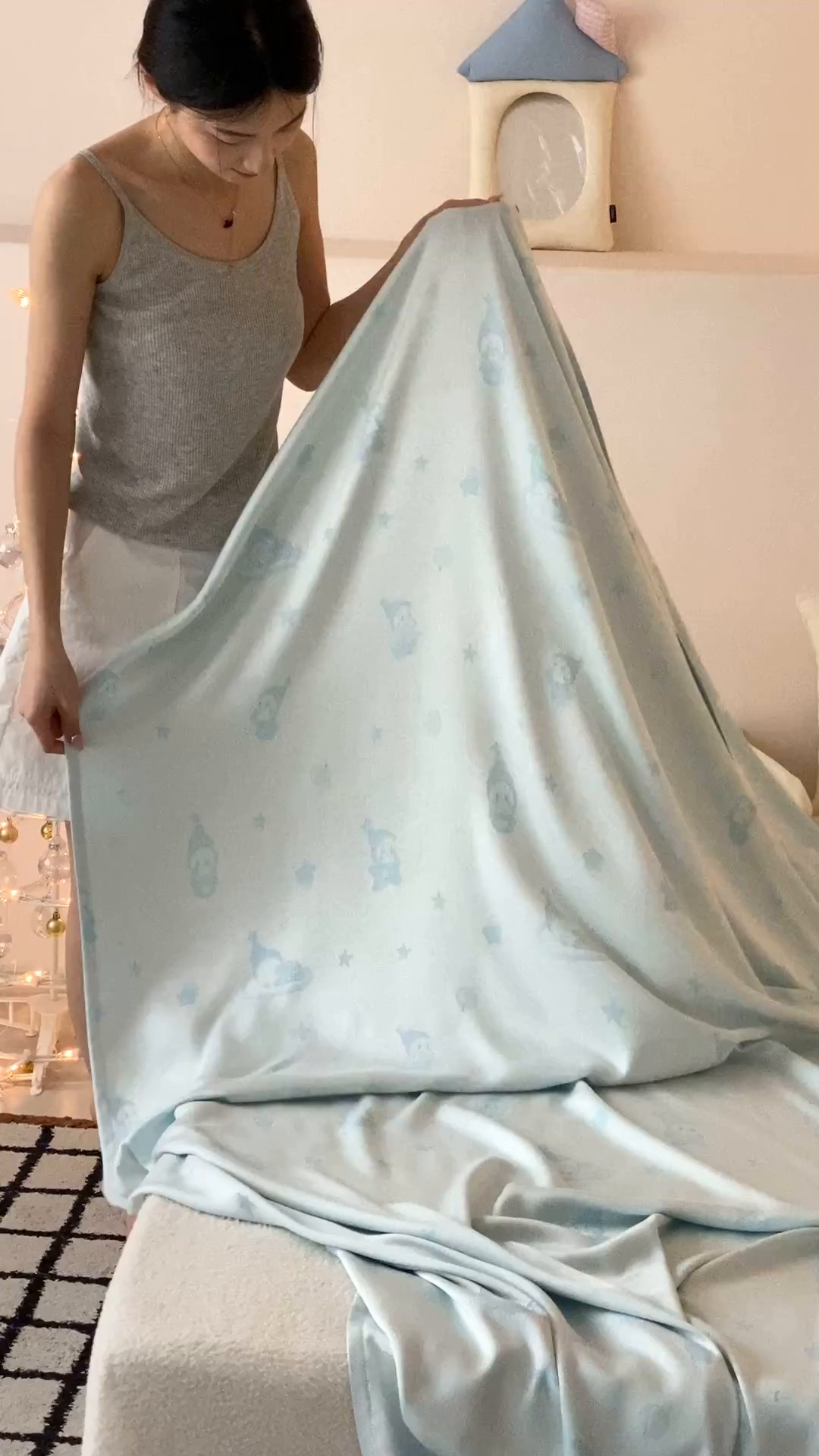 91家纺网 家纺一手货源 找家纺 麻依 2026新款竹纤维单层毛巾被盖毯夏凉被冷感毯 竹星宝-蓝色