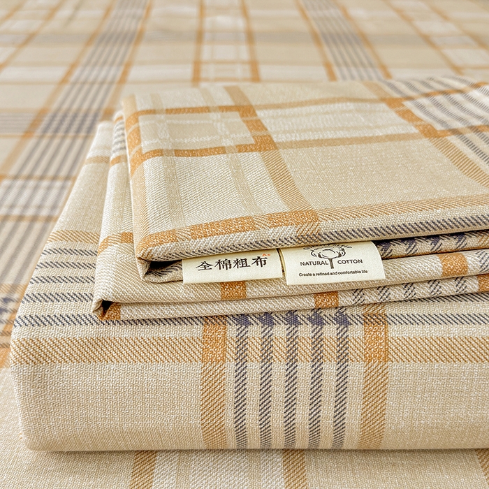 缦彩 2026新款全棉老粗布床单100%纯棉凉席席子三件套 金灰雅格