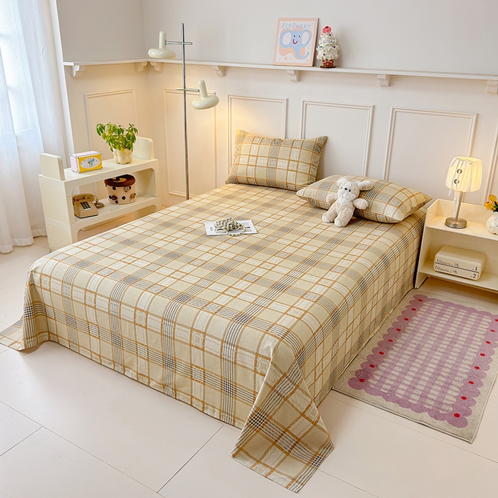 91家纺网 家纺一手货源 找家纺 缦彩 2026新款全棉老粗布床单100%纯棉凉席席子三件套 金灰雅格