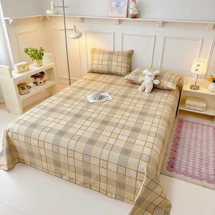 91家纺网 家纺一手货源 找家纺 缦彩 2026新款全棉老粗布床单100%纯棉凉席席子三件套 金灰雅格