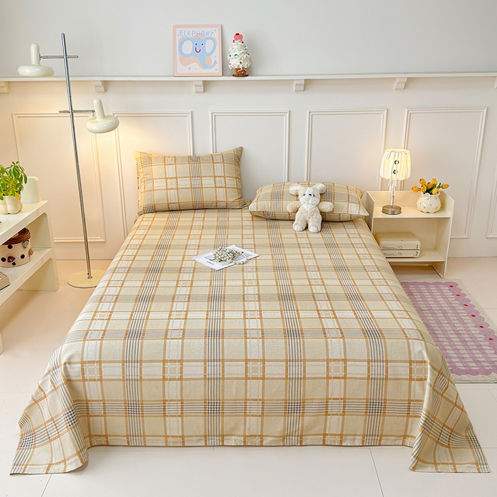 91家纺网 家纺一手货源 找家纺 缦彩 2026新款全棉老粗布床单100%纯棉凉席席子三件套 金灰雅格