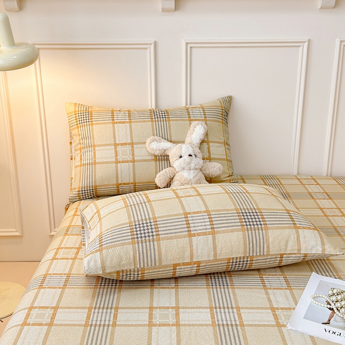 91家纺网 家纺一手货源 找家纺 缦彩 2026新款全棉老粗布床单100%纯棉凉席席子三件套 金灰雅格