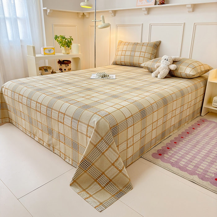 91家纺网 家纺一手货源 找家纺 缦彩 2026新款全棉老粗布床单100%纯棉凉席席子三件套 金灰雅格