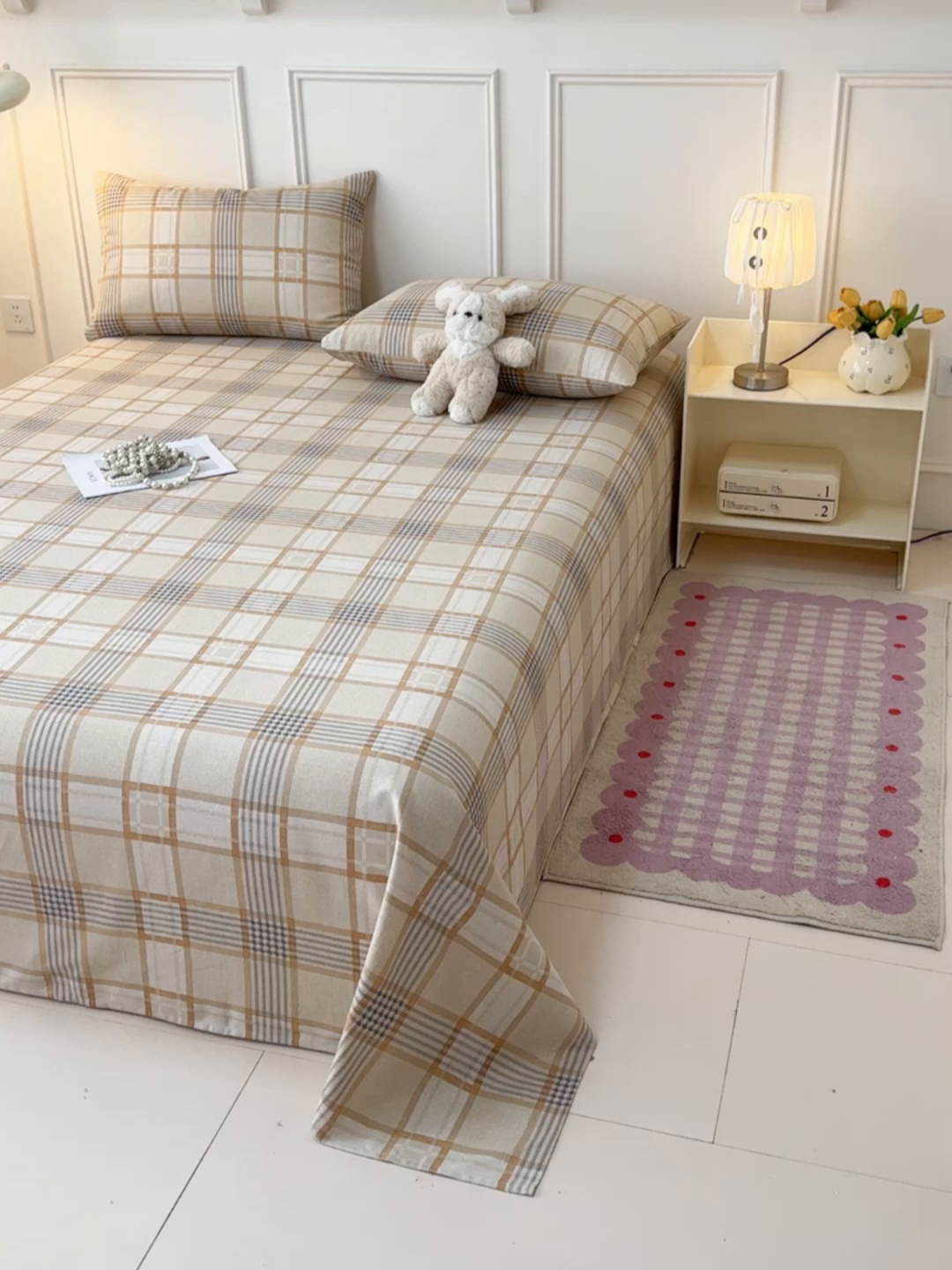 91家纺网 家纺一手货源 找家纺 缦彩 2026新款全棉老粗布床单100%纯棉凉席席子三件套 金灰雅格