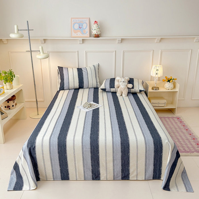 91家纺网 家纺一手货源 找家纺 缦彩 2026新款全棉老粗布床单100%纯棉凉席席子三件套 简纹蓝调