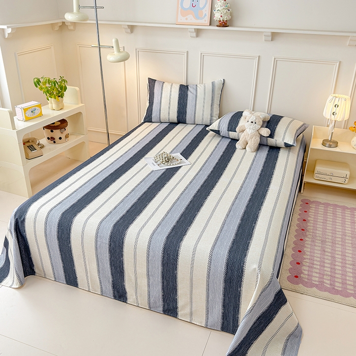 91家纺网 家纺一手货源 找家纺 缦彩 2026新款全棉老粗布床单100%纯棉凉席席子三件套 简纹蓝调