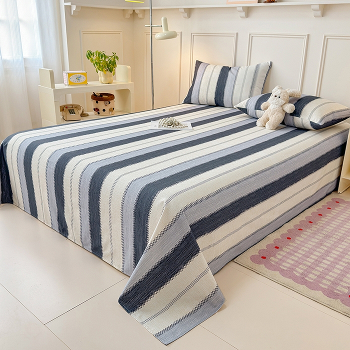 91家纺网 家纺一手货源 找家纺 缦彩 2026新款全棉老粗布床单100%纯棉凉席席子三件套 简纹蓝调