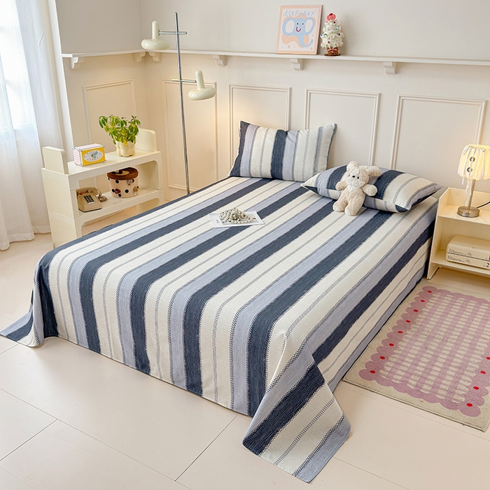 91家纺网 家纺一手货源 找家纺 缦彩 2026新款全棉老粗布床单100%纯棉凉席席子三件套 简纹蓝调