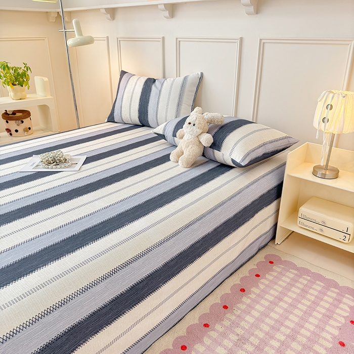 91家纺网 家纺一手货源 找家纺 缦彩 2026新款全棉老粗布床单100%纯棉凉席席子三件套 简纹蓝调