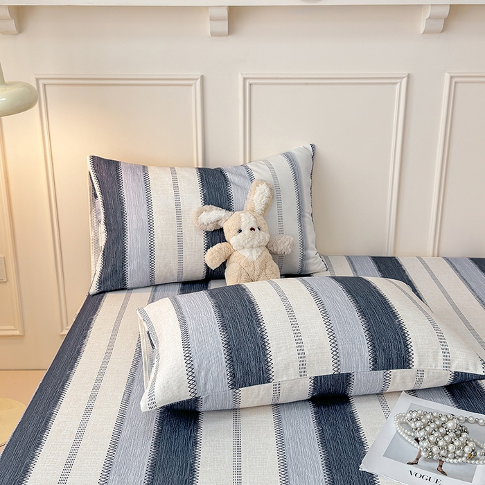 91家纺网 家纺一手货源 找家纺 缦彩 2026新款全棉老粗布床单100%纯棉凉席席子三件套 简纹蓝调