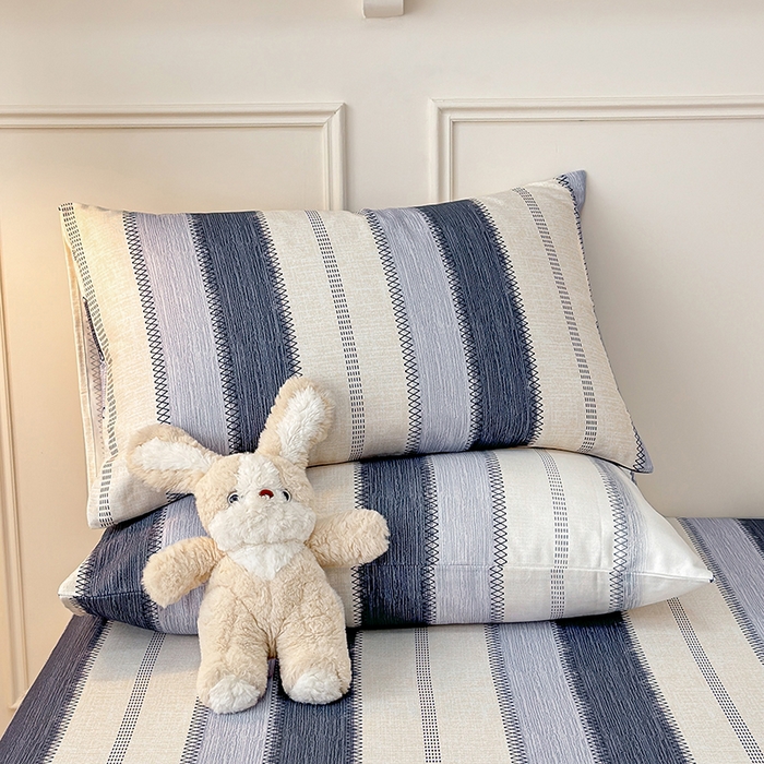 91家纺网 家纺一手货源 找家纺 缦彩 2026新款全棉老粗布床单100%纯棉凉席席子三件套 简纹蓝调