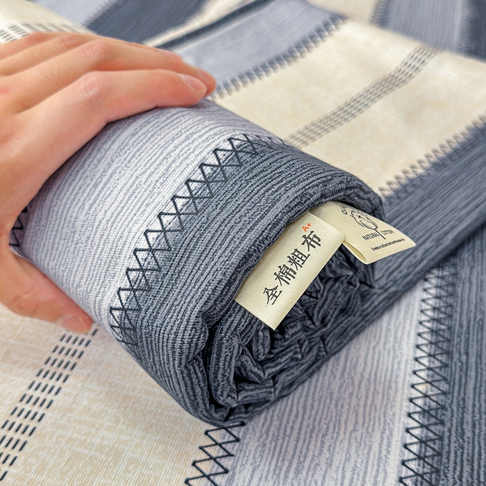 91家纺网 家纺一手货源 找家纺 缦彩 2026新款全棉老粗布床单100%纯棉凉席席子三件套 简纹蓝调