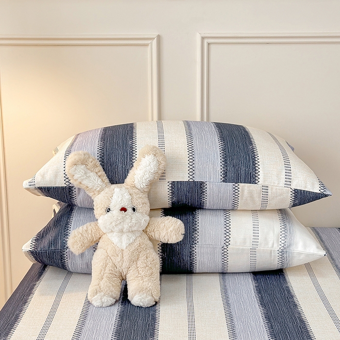 91家纺网 家纺一手货源 找家纺 缦彩 2026新款全棉老粗布床单100%纯棉凉席席子三件套 简纹蓝调