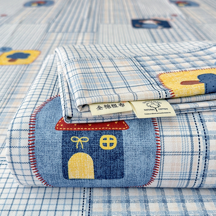 缦彩 2026新款全棉老粗布床单100%纯棉凉席席子三件套 萌犬格纹