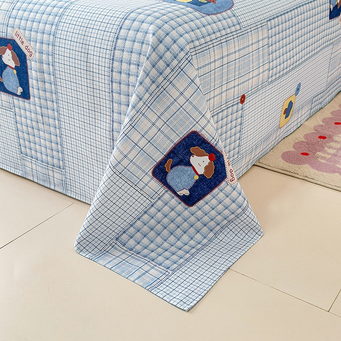 91家纺网 家纺一手货源 找家纺 缦彩 2026新款全棉老粗布床单100%纯棉凉席席子三件套 萌犬格纹