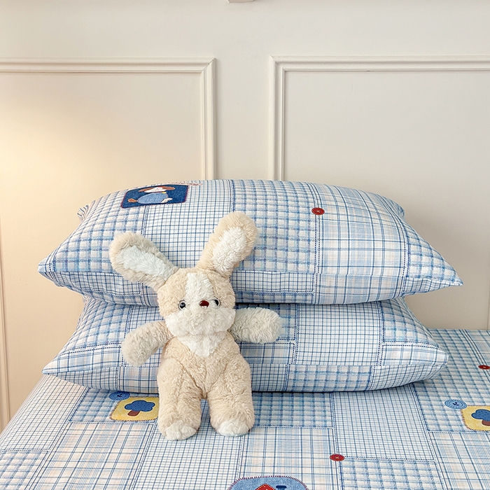 91家纺网 家纺一手货源 找家纺 缦彩 2026新款全棉老粗布床单100%纯棉凉席席子三件套 萌犬格纹