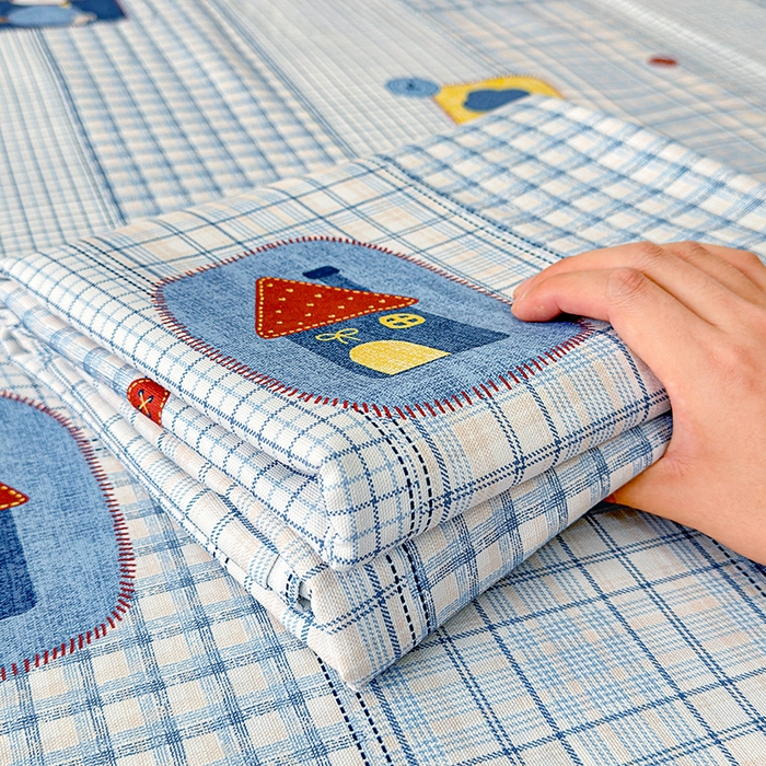 91家纺网 家纺一手货源 找家纺 缦彩 2026新款全棉老粗布床单100%纯棉凉席席子三件套 萌犬格纹