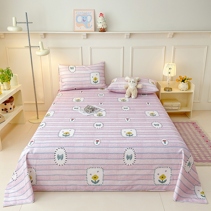 91家纺网 家纺一手货源 找家纺 缦彩 2026新款全棉老粗布床单100%纯棉凉席席子三件套 浅草花信