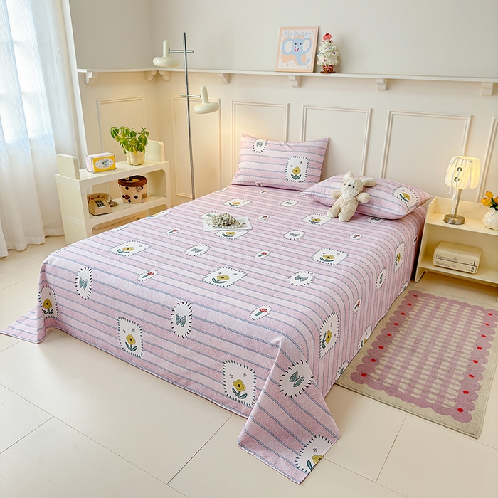 91家纺网 家纺一手货源 找家纺 缦彩 2026新款全棉老粗布床单100%纯棉凉席席子三件套 浅草花信