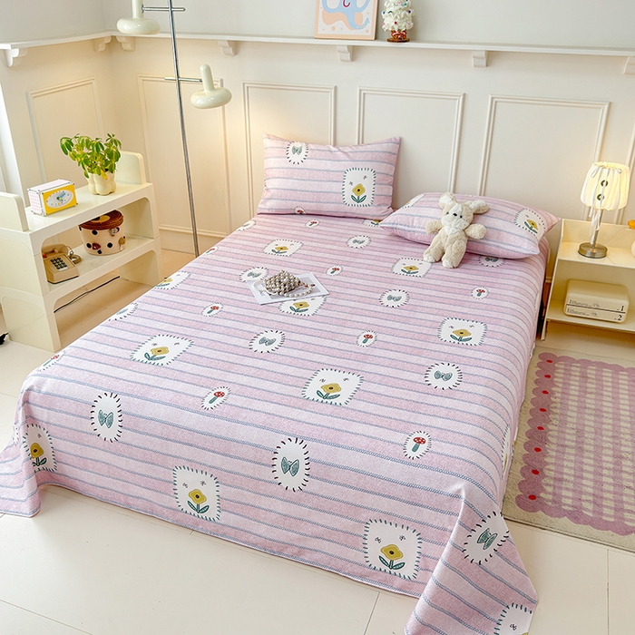 91家纺网 家纺一手货源 找家纺 缦彩 2026新款全棉老粗布床单100%纯棉凉席席子三件套 浅草花信