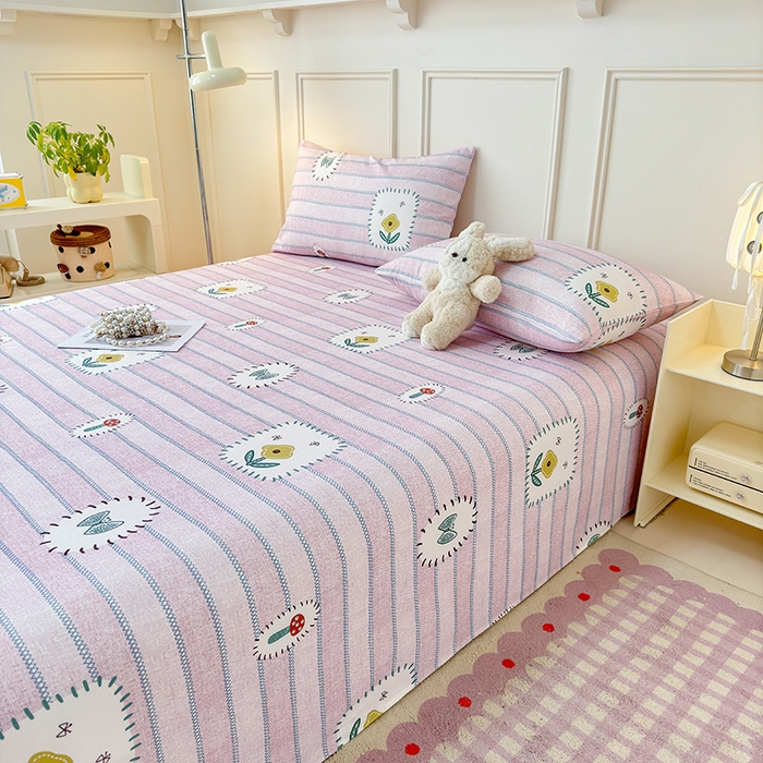 91家纺网 家纺一手货源 找家纺 缦彩 2026新款全棉老粗布床单100%纯棉凉席席子三件套 浅草花信