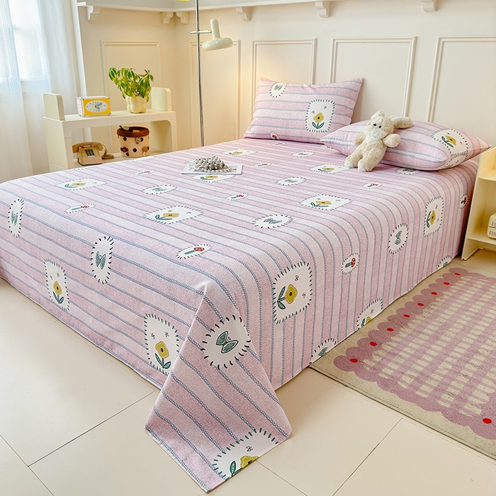 91家纺网 家纺一手货源 找家纺 缦彩 2026新款全棉老粗布床单100%纯棉凉席席子三件套 浅草花信