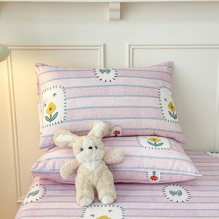 91家纺网 家纺一手货源 找家纺 缦彩 2026新款全棉老粗布床单100%纯棉凉席席子三件套 浅草花信