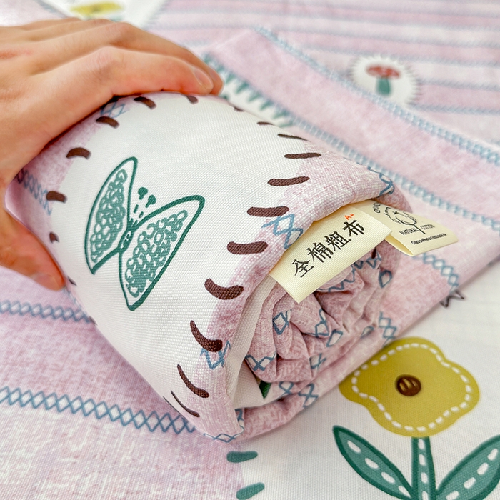 91家纺网 家纺一手货源 找家纺 缦彩 2026新款全棉老粗布床单100%纯棉凉席席子三件套 浅草花信