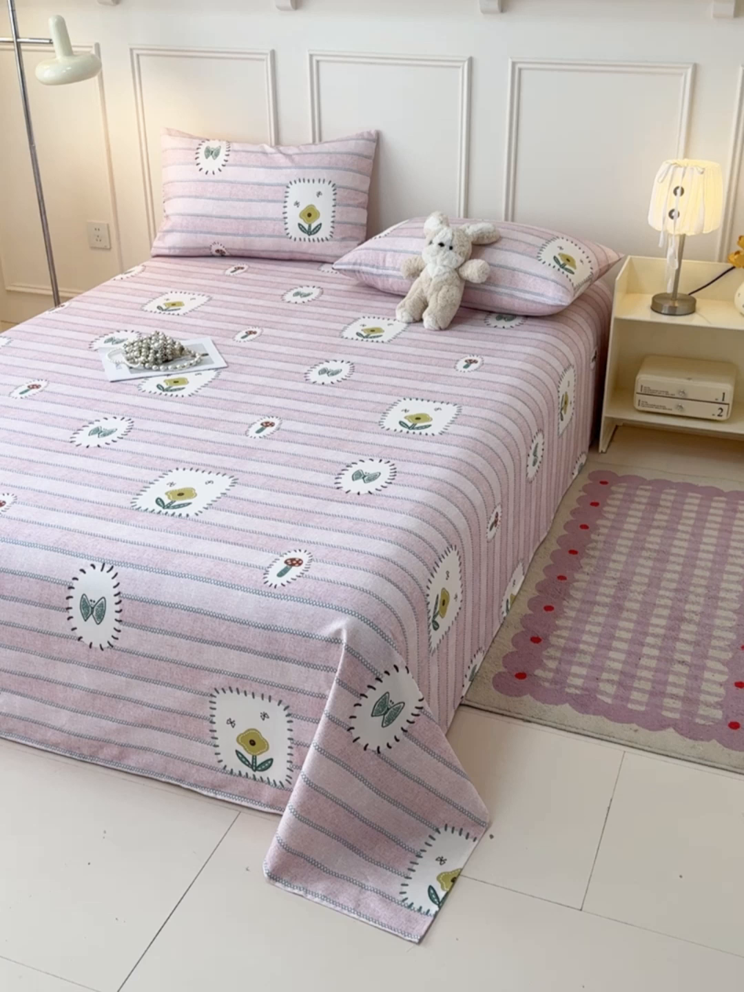 91家纺网 家纺一手货源 找家纺 缦彩 2026新款全棉老粗布床单100%纯棉凉席席子三件套 浅草花信