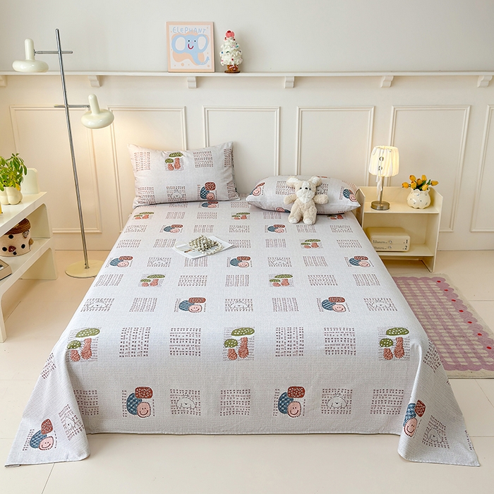 91家纺网 家纺一手货源 找家纺 缦彩 2026新款全棉老粗布床单100%纯棉凉席席子三件套 森系小菇