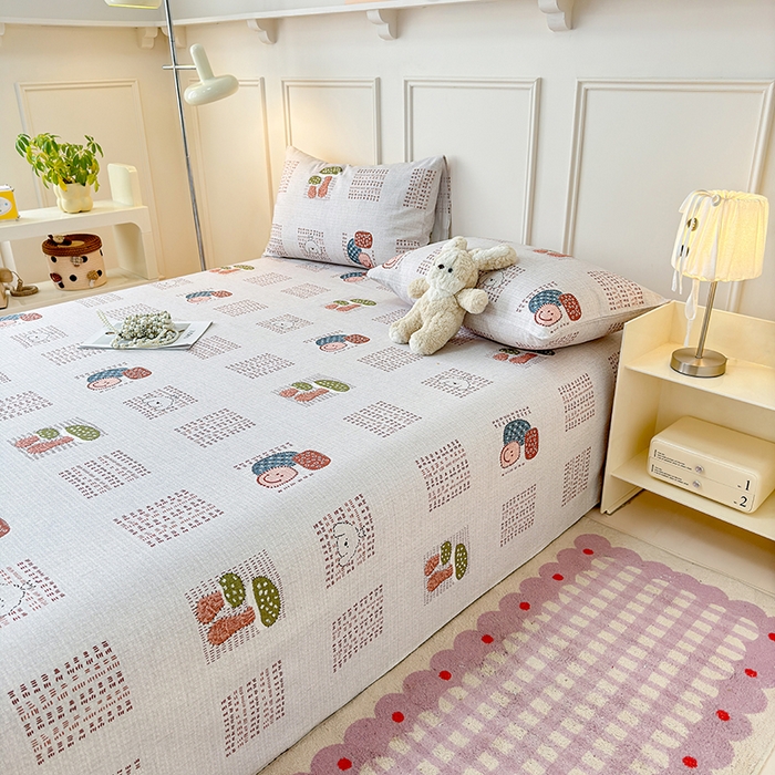 91家纺网 家纺一手货源 找家纺 缦彩 2026新款全棉老粗布床单100%纯棉凉席席子三件套 森系小菇