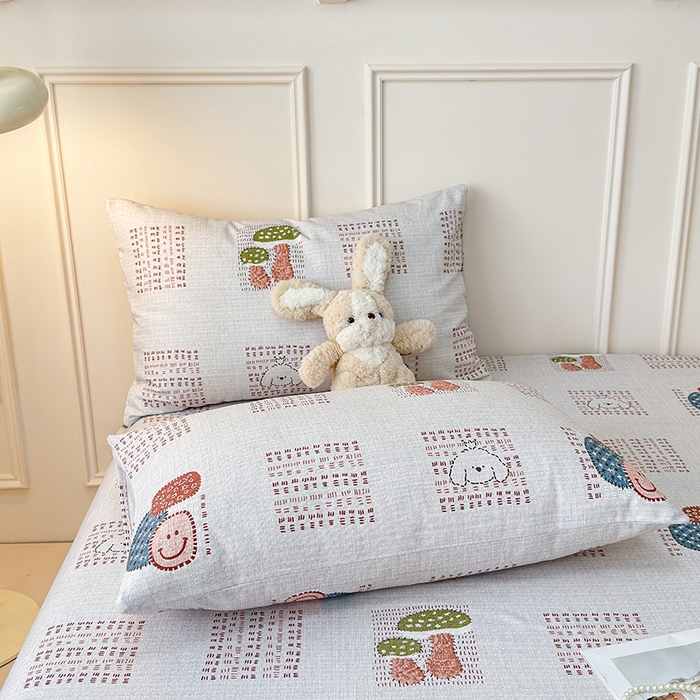 91家纺网 家纺一手货源 找家纺 缦彩 2026新款全棉老粗布床单100%纯棉凉席席子三件套 森系小菇