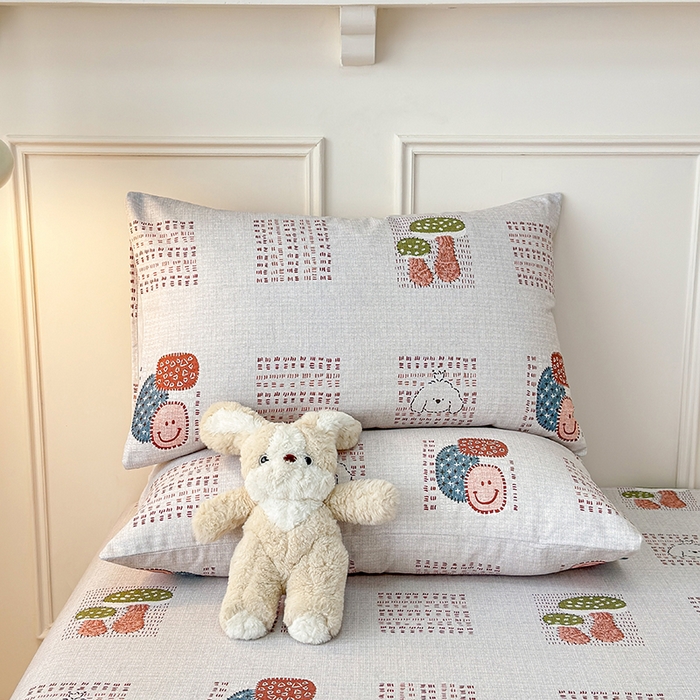 91家纺网 家纺一手货源 找家纺 缦彩 2026新款全棉老粗布床单100%纯棉凉席席子三件套 森系小菇