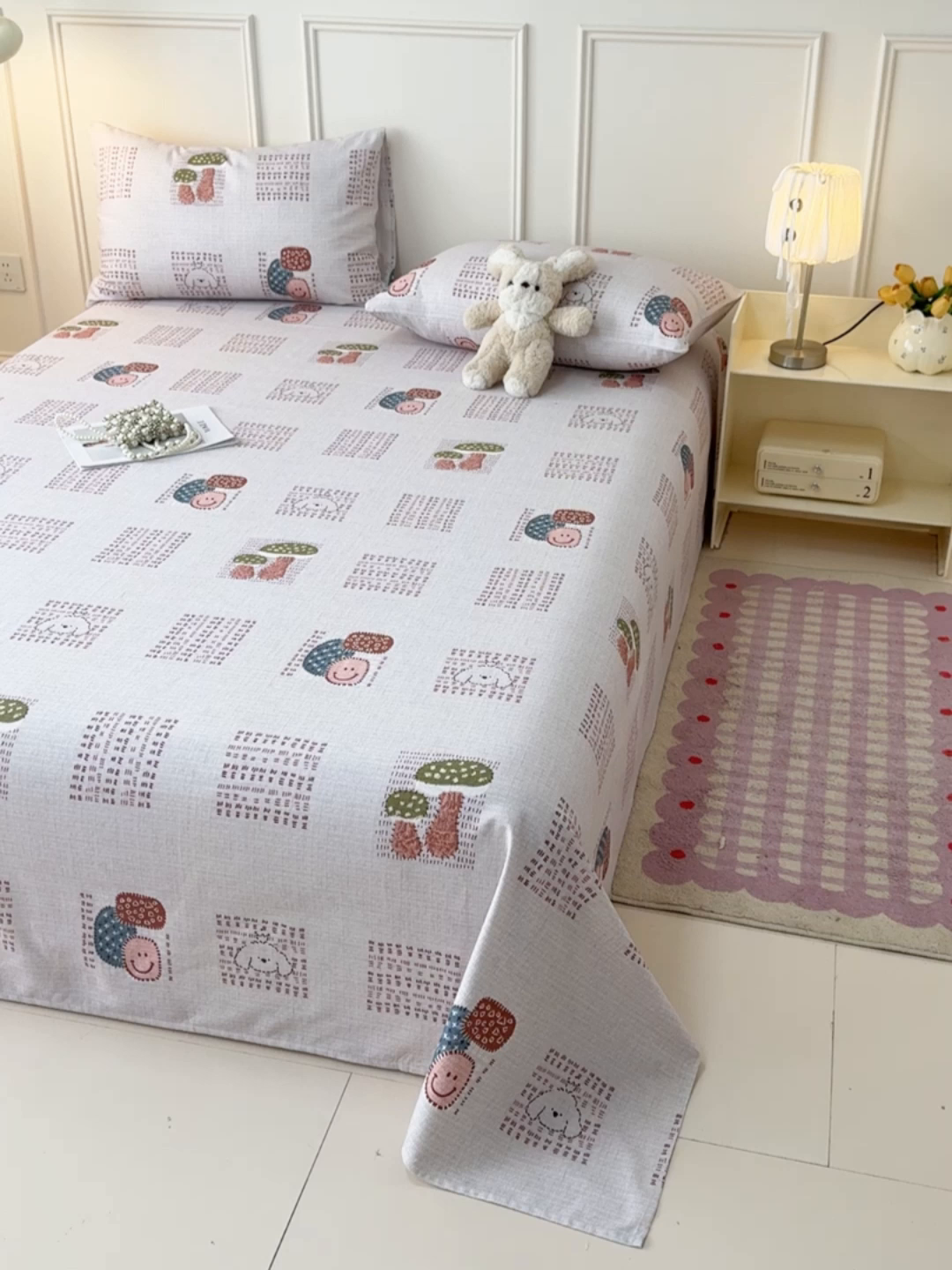 91家纺网 家纺一手货源 找家纺 缦彩 2026新款全棉老粗布床单100%纯棉凉席席子三件套 森系小菇