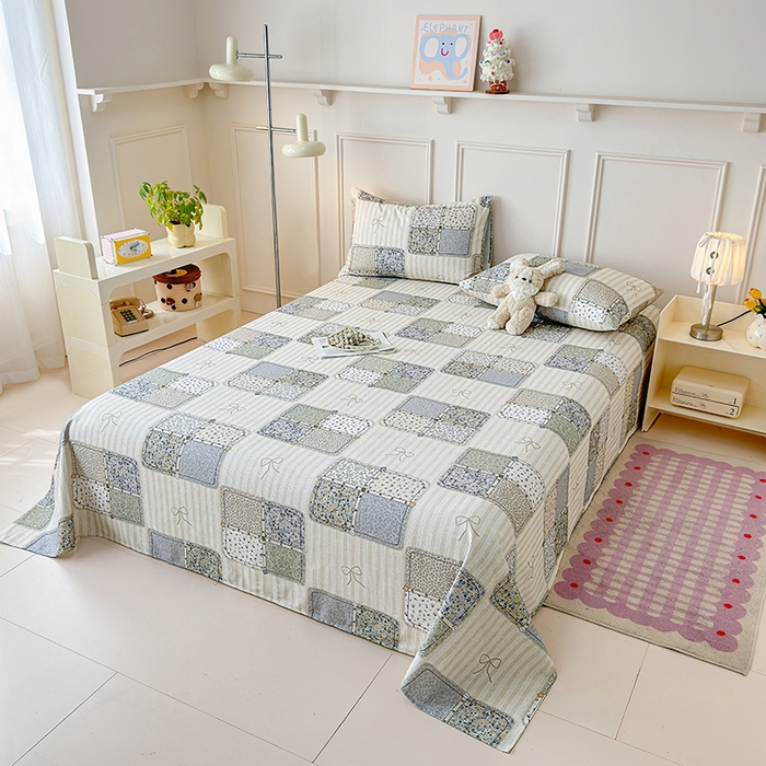 91家纺网 家纺一手货源 找家纺 缦彩 2026新款全棉老粗布床单100%纯棉凉席席子三件套 素锦花窗