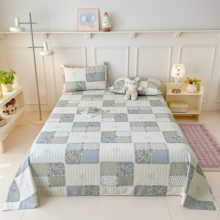 91家纺网 家纺一手货源 找家纺 缦彩 2026新款全棉老粗布床单100%纯棉凉席席子三件套 素锦花窗