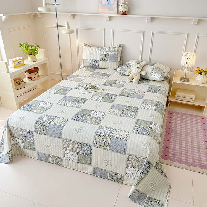 91家纺网 家纺一手货源 找家纺 缦彩 2026新款全棉老粗布床单100%纯棉凉席席子三件套 素锦花窗