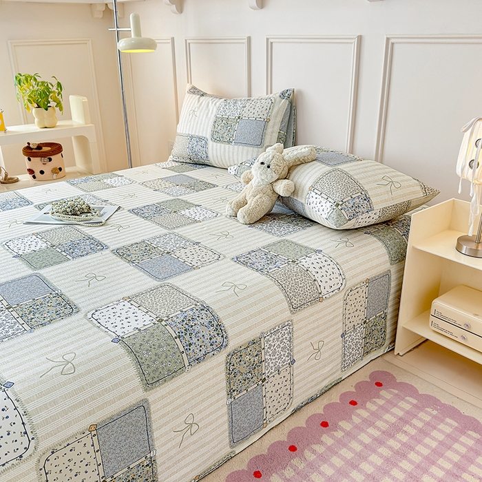 91家纺网 家纺一手货源 找家纺 缦彩 2026新款全棉老粗布床单100%纯棉凉席席子三件套 素锦花窗