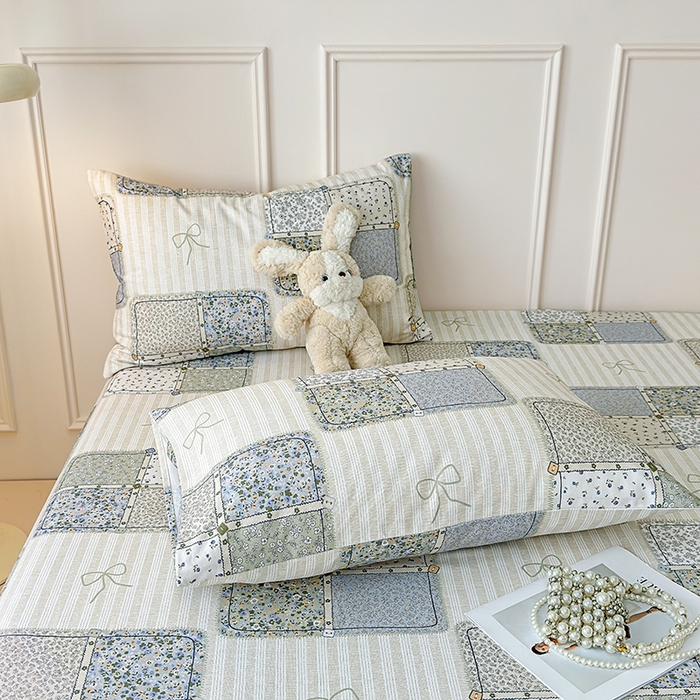 91家纺网 家纺一手货源 找家纺 缦彩 2026新款全棉老粗布床单100%纯棉凉席席子三件套 素锦花窗