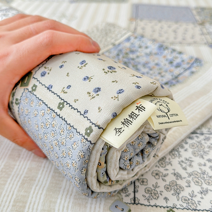 91家纺网 家纺一手货源 找家纺 缦彩 2026新款全棉老粗布床单100%纯棉凉席席子三件套 素锦花窗