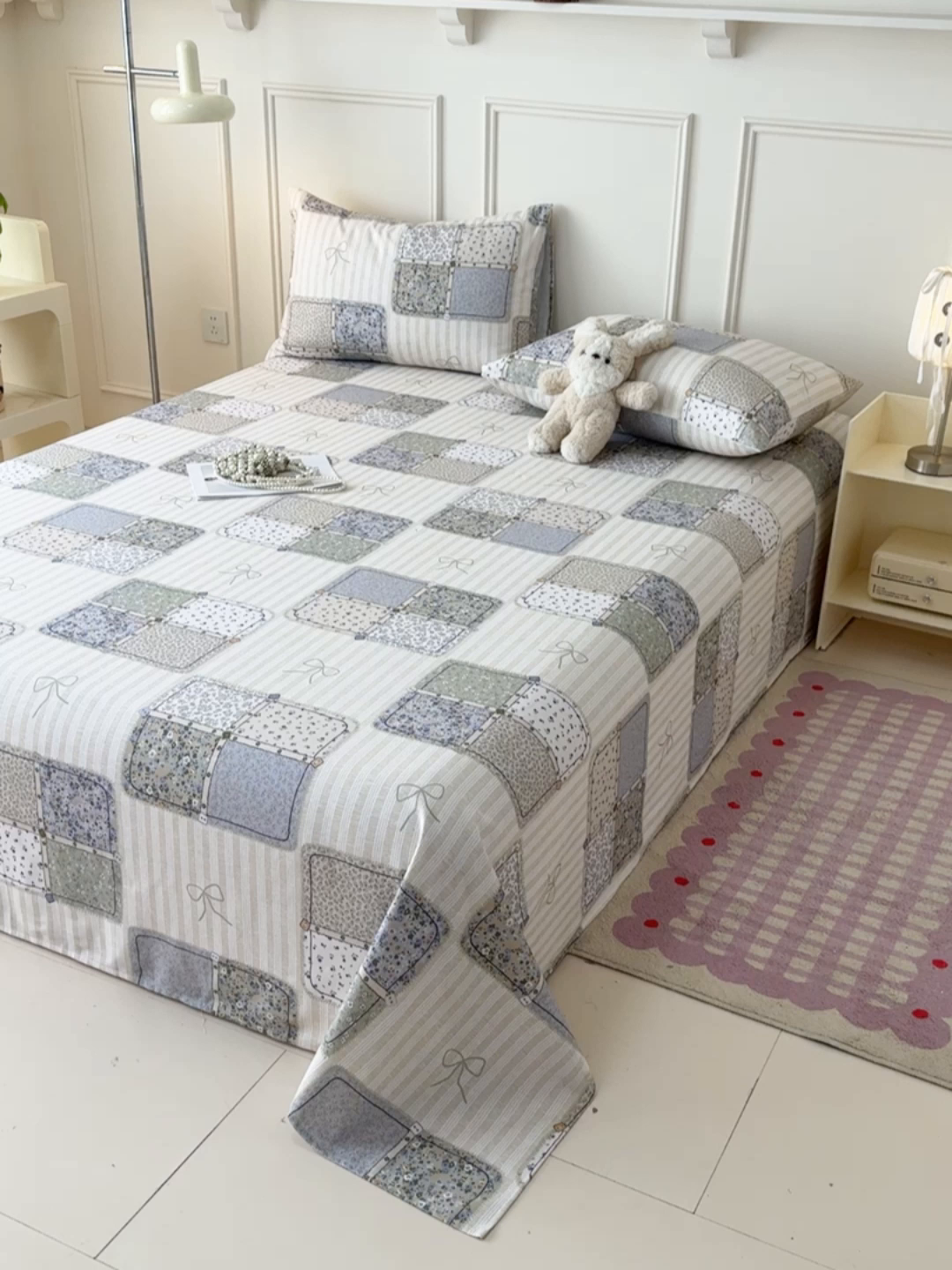 91家纺网 家纺一手货源 找家纺 缦彩 2026新款全棉老粗布床单100%纯棉凉席席子三件套 素锦花窗