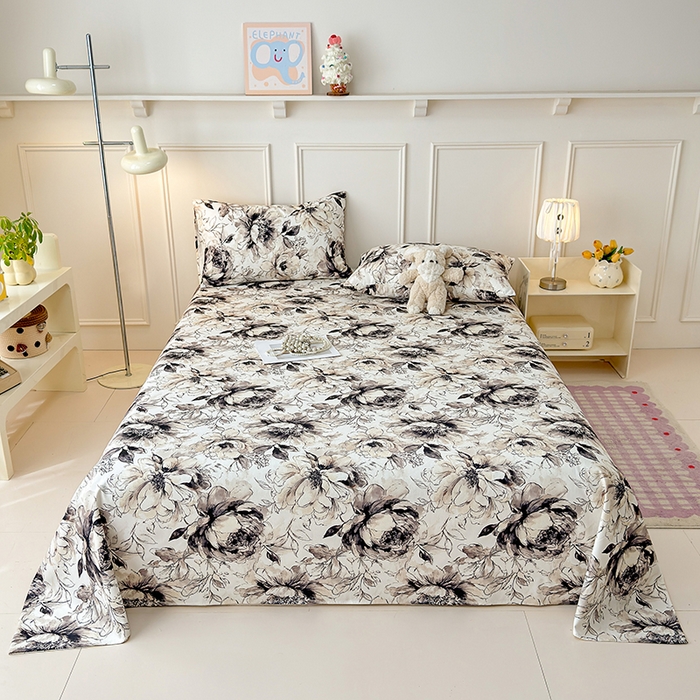 91家纺网 家纺一手货源 找家纺 缦彩 2026新款全棉老粗布床单100%纯棉凉席席子三件套 素墨芳华